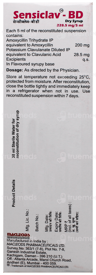 Sensiclav Bd 228.5Mg Dry Syrup 30Ml
